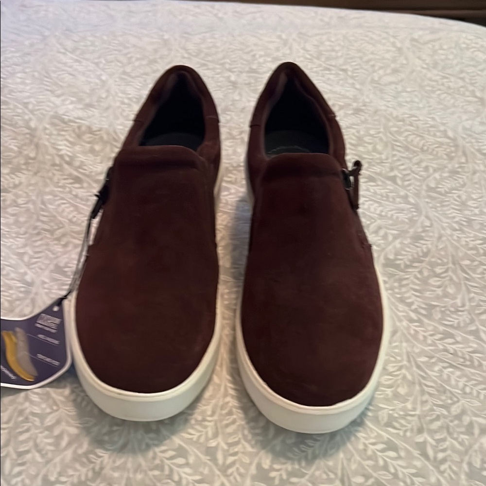 Clarks Maroon Suede Loafers with‎ Zipper Detail Size 8